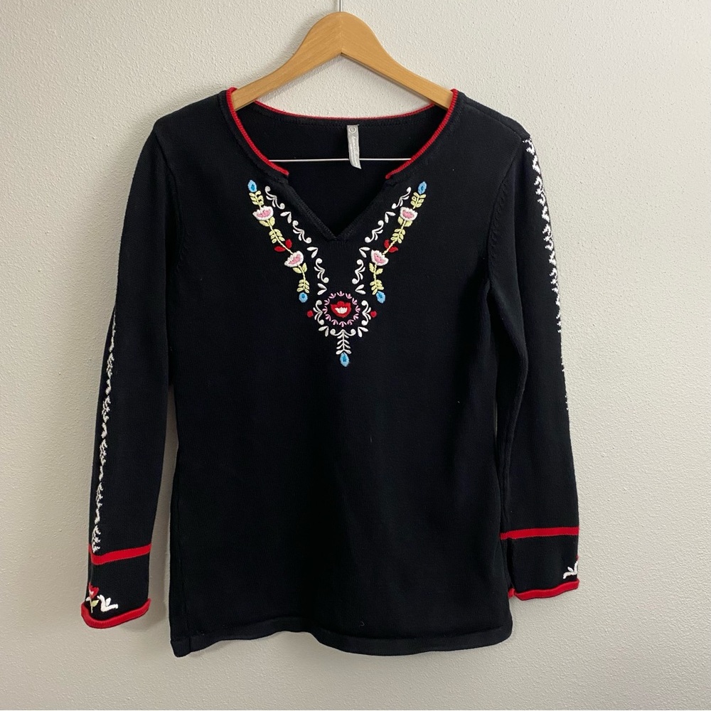 Hanna Andersson Floral Embroidered Colorful V-Neck Tunic Sweater Women’s‎ Small